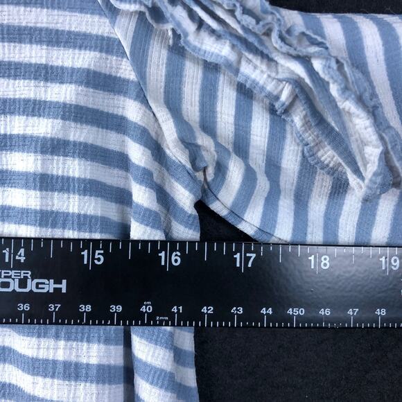 LC Lauren Conrad Womens Shirt Blue White Striped Cold Shoulder Long Sleeve Small - Picture 7 of 11